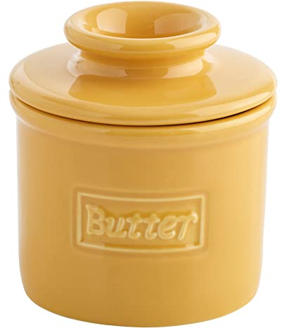Butter Bell The Original Crock by L. Tremain, French Ceramic Butter Dish, Café Retro Collection, Golden Yellow, Glossy Finish