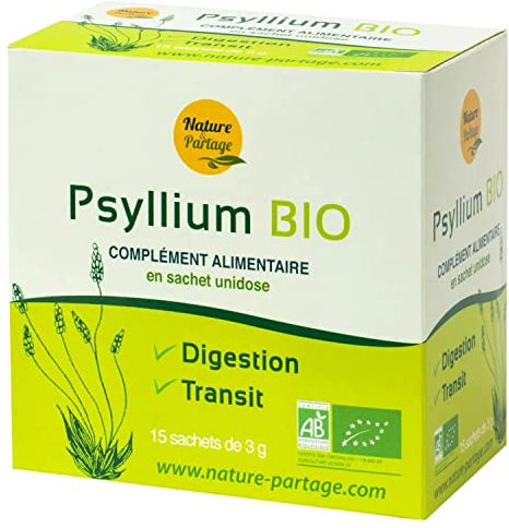 Psyllium Blond Bio Complement alimentaire en Sachet (15 x3 gr) - Fibre Naturelle pour une Digestion Saine