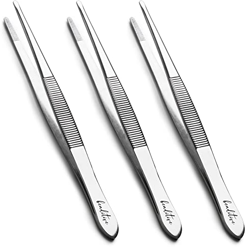 Beaditive 14 cm Nähmaschinen-Pinzetten-Set (3-teilig) gezahnte gerade Spitzen | Professionelle Qualität, hohe Präzision | Rostfreier Stahl