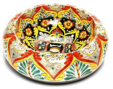 Florencia – Lavabo rotondo messicano | 40 cm ceramica Talavera | Lavabo in Messico | Motivi decorativi colorati | Ideale per la camera da bagno con effetto legno, piastrelle di cemento