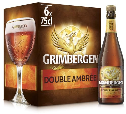 Grimbergen Double Ambrée, Cassa con 6 Bottiglie da 75cl, Birra d'Abbazia Dubbel, Gusto Corposo e Tostato, Gradazione Alcolica 6.5% Vol.