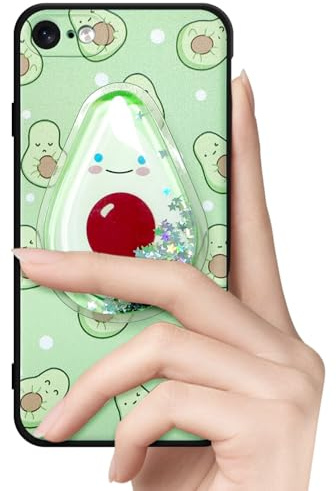 VooDirop Handyhülle für iPhone 7/8/SE 2020 Silikon Gel (Avocado) | Kratzfest Schutzhülle mit Glitzer Flüssig Flexible TPU Interessante Ständer Cover Case für Mädchen