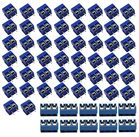 Heevhas 60 Stücke 5.08mm 2 Pin & 3 Pin PCB Schraubklemme Screw Terminal Block Lötbare Steckverbinder 300V 16A für Arduino DIY Project (50 x 2 Pin, 10 x 3 Pin)
