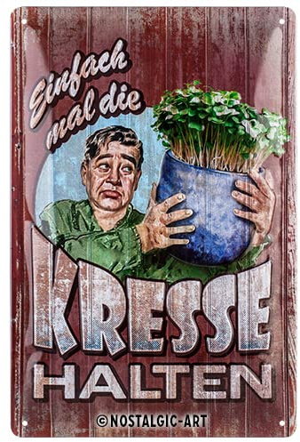 Nostalgic-Art Retro Blechschild, 20 x 30 cm, Kresse halten | aus Metall, Vintage Design, Blechschilder Sprüche, Geschenk-Idee für Garten-Freunde