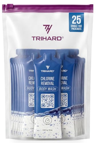 TRIHARD Chlorine Removal Body Wash Travel Size, Protects and Hydrates Sensitive Skin from Pool and Ocean, Travel Essentials for Post Swim Chlorine Skin Protection (Pack of 25)