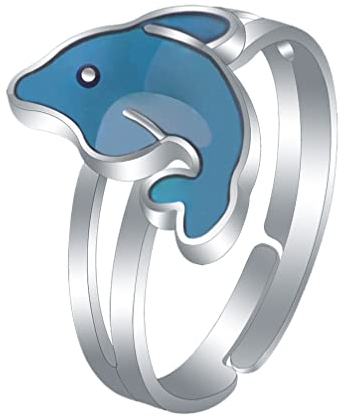 Holibanna Thermochromer Fingerring Farbwechsel-stimmungsringe Cartoon-delfin-fingerring Aus Acryl Und Zinklegierung Delfin-design Modisch Und Filigran