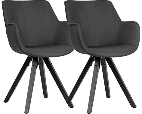 möbelando Esszimmerstuhl 2er Set Schwarz mit Armlehnen mit schwarzen Beinen | Stoff Küchenstühle Modern mit schwarzen Beinen | Schalenstuhl Gepolstert