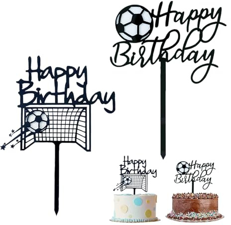 Silars Tortendeko Fussball, 2stk Acryl Tortenaufleger Fussball Happy Birthday Tortendeko Cake Topper Geburtstag, Fußball Kuchen Topper für Geburtstagskuchen Dekorationen in Geburtstag Party