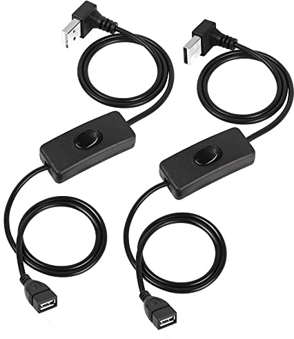 PNGKNYOCN USB-Kabel mit An-/Aus-Schalter, 2 Stück, 90 Grad nach oben und unten, verbesserter USB-A-2.0-Stecker auf Buchse, Daten-Netzschalter-Verlängerungskabel (nach oben und unten, 1 m)