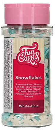 FunCakes Schneeflocken Zuckerstreusel, White & Blue, 50 g | Guter Geschmack, Perfekt zum Dekorieren von Eis, Kuchen, Cupcakes, Cake Pops, Donuts und Kekse, Sprinkle Streusel Mix