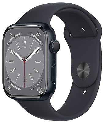 Apple Watch Series 8 (GPS, 41mm) Reloj Inteligente con Caja de Aluminio en Color Medianoche - Correa Deportiva en Color Medianoche - Talla única. Monitor de entreno, Resistencia alagua