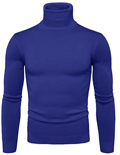 Pull à col roulé pour homme - Col roulé - Tricot côtelé torsadé - Col roulé - Manches longues - Chaud - Coton - Manches longues