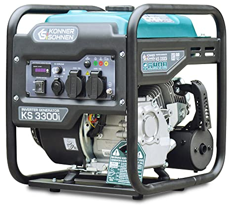 Könner & Söhnen KS 3300i. Generatore di inverter a benzina 3300 W, generatore di corrente con 2 Schuko da 230 V, generatore di emergenza con indicator