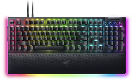 Razer BlackWidow V4 Pro (Green Switch) - Mechanische Gaming-Tastatur (Klickende Mechanische Switches, Befehlsrad und 8 Makro-Tasten, Multifunktionsrolle, Handballenauflage) QWERTY US-Layout | Schwarz