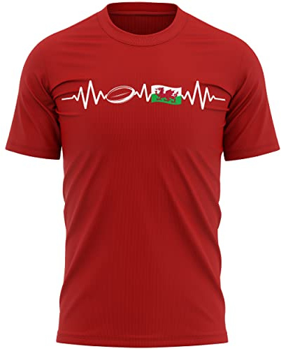 Rugby-T-Shirt für Herren, Wales Heartbeat, rot, XXL