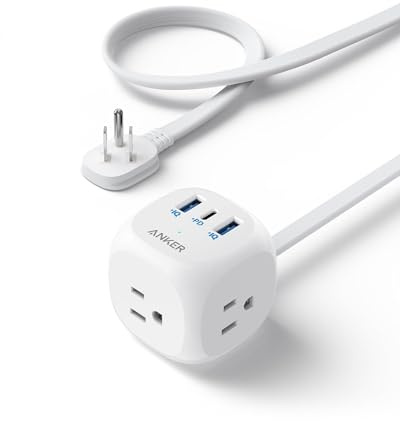Anker 321 Power Strip with 20W USB-C, 3 Outlets and USB-C Charging for iPhone 15/14 Series, 5 ft Thin Cord and Flat Plug, Power Delivery, for Dorms, Home Office, Cruise, Travel, TUV Listed