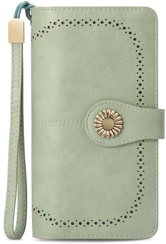 TEUEN Geldbörse Damen Gross mit Viele Fächer, RFID Blocker Portemonnaie PU Leder Geldbeutel Retro Vintage portmonee mit Handyfach und Münzfach Geschenke Für Frauen