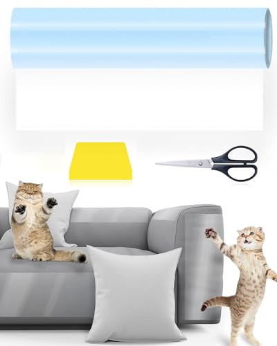 Protector Sofa Gatos Arañazo, Protector de Muebles Gatos 20x 300cm, Protector de Muebles, Adhesivo Sofa Arañazo, Funda Autoadhesiva Transparente para Puerta, Sofá, Pared de Madera