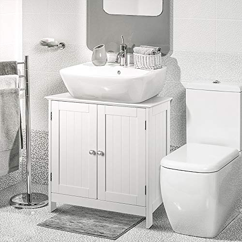MAYMA Meuble sous lavabo Salle de Bain avec 2 Portes sans lavabo, Meuble sous évier Housse Colonne lavabo Anti-humidité Blanc,60 * 30 * 60cm