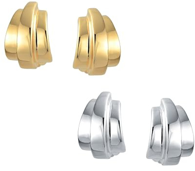 Conjunto De Dos Modernos Pendientes De Clip Con Forma De Media Luna De Camarón Geométrico Y Simple Para Mujeres Con Orejas No Perforadas Bañados En Oro Amarillo De 14K Y Plateados En Plata