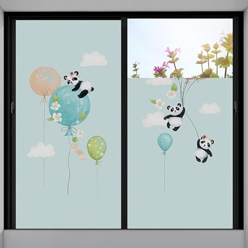 Fensterfolie Blauer Pandaballon Fensterfolie Blickdicht Anti-UV Sichtschutzfolie Fenster Milchglasfolie Zuhause Büro Folie Fenster Sichtschutz Window Film 2 Stück/80x200cm