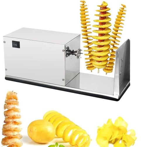 Qiang Coupe en Spirale Pomme De Terre,Coupe-Frites en Spirale Acier INOX,Machine Multifonction Automatique Tour De Pommes De Terre à Traction par Rotation,pour Fruits,Pommes De Terre