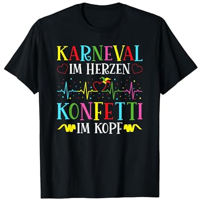 Karneval im Herzen Herzschlag Konfetti Kostüm Fasching T-Shirt, Herren, Schwarz, XXL