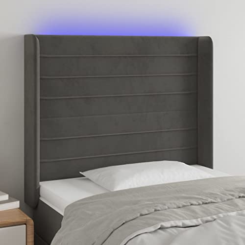 CKioict Betthaupt Wandkissen Bett Bettkopfteil Schlafzimmer LED Kopfteil Dunkelgrau 83x16x118/128 cm SamtGeeignet für Schlafzimmer, Gästezimmer, Schlafsaal
