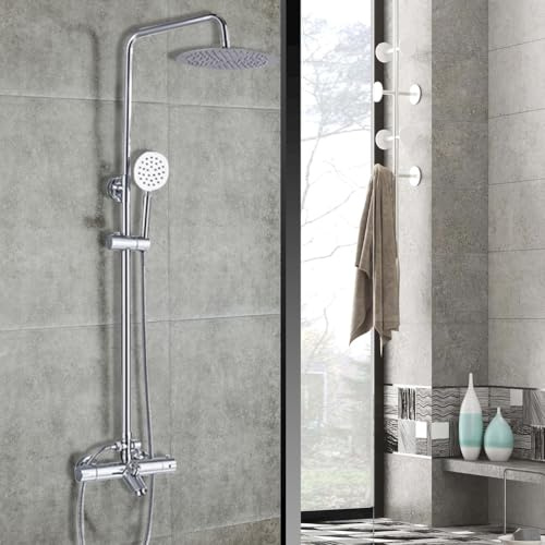 Hem duschsystem med termostat, svart rostfritt stål, duschpelare, duscharmatur komplett set, regndusch, mångsidig duschset 81–117 cm, justerbar duscharmatur blandare badrum med kran