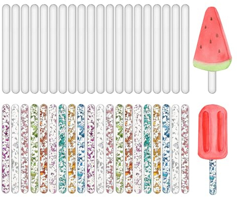 1 paquete de 20 palitos de helado, 1 paquete de 20 palillos de colores, juego de palillos acrílicos, moldes para helados caseros y tartas