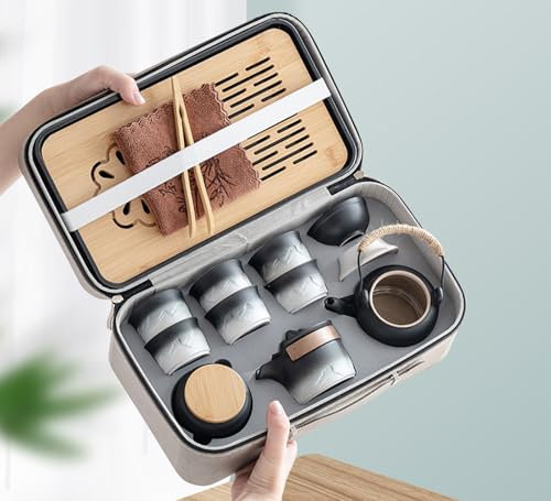 Xnqelerate Chinesisches Porzellan Teekanne mit Sieb, Chinesisches Kungfu Keramik Teeservice, Tragbare Reisetasche, Japanisches Tee-Set, Elegantes Geschenk