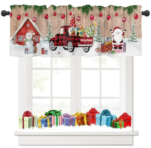 Tokusyou Weihnachten Scheibengardine Gardinen Wichtel Weihnachtsgardine Vorhang Der Weihnachtsmann Schneemann Glocke Muster Blickdicht Bistrogardinen für Wohnzimmer B 137 × H 45 cm