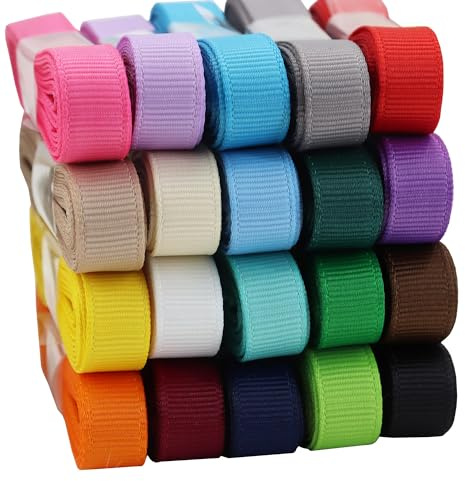 CEYERibon Grosgrain Ribbon, 20 Full Color Ribbon Colors 9mm*1.8m Each Total 36m per Package, Assortment 20 Colors Ribbon Perfect for Bows, Crafts, Gifts Packaging