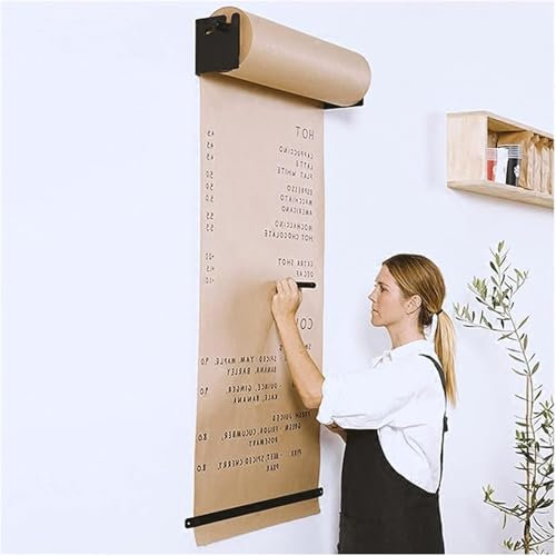 HynJGih Nachrichtentafel Kraftpapier Rolle Wandmontierter Kraftpapierspender & Schneider, for Café-Menünotizen/Küchenwanddekoration, 50 Meter Lange Metzgerpapierrolle(Steel Frame Wide-67cm/26.3in)