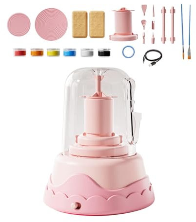 Dickly Elektrisches Töpferscheiben-Set für Kinder, Töpferformmaschine, Bastelzubehör für Anfänger, komplettes Töpferset, Bastelaktivität, Rosa