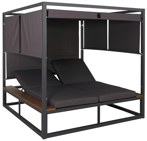 Mendler Aluminium Lounge-Gartenliege HWC-M63b, XL Sonnenliege Daybed, 10cm-Polster 200cm - dunkelgrau Polster dunkelgrau
