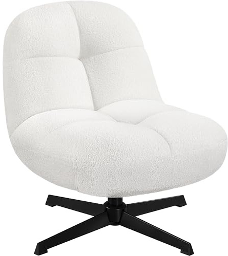 Yaheetech Sedia Scrivania Imbottita in Tessuto Bouclé da Studio Lettura Poltrocina Moderna Girevole a 360° con Base a Croce Metallica Piedini Protettivi Poltrona Elegante da Salotto Ufficio Bianco
