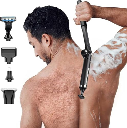 diceevil Electric Back Shaver for Men, 4 in 1 Body Hair Trimmer Men IPX6 Waterpoof Cordless Rechargeable, Body Groomer Mens with Adjustable Extendable Long Handle for Back, Chest, Shoulders and Beard