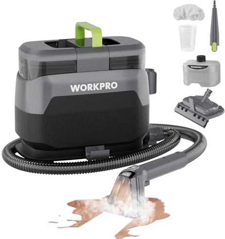 WORKPRO Aspirapolvere Lavamoquette e Lavatappezzeria, 16 kPa Pulitore a Vapore per Divani, 4 Modalità di Pulizia, Accessori Multipli, Pulitore Portatile per Macchie di Animali, Divano, Auto, Tappeto