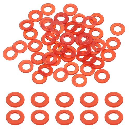 QUARKZMAN 50Pz Rondella Piatta in Nylon 4mm ID 8mm OD 1mm Spessore Guarnizioni Idrauliche Kit Piatte Alzaporta Occhielli Fogli Plastica Tenuta Anelli per Tubi Acqua Rondelle, Rosso