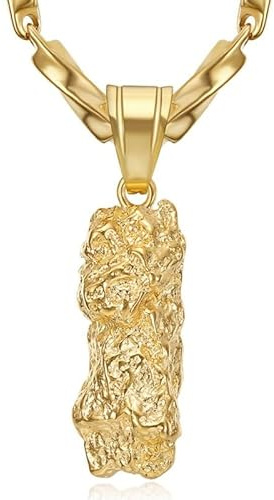 BOBIJOO Jewelry - Pendentif Pépite d'or Homme - Acier Inoxydable Doré à l'or Fin avec Chaîne 60 cm - Style Brut et Viril - Poids 42 g - Bijou Masculin Original et Audacieux