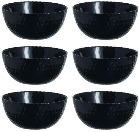Luminarc Set de 6 boles Pampille de vidrio 13 cm | Negro, Vidrio, forma redonda, acabado con relieve, 13 cm, 6 piezas, apilable, apto para microondas, apto para frigorífico