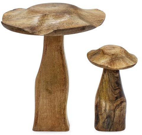 Spetebo Mangoholz Deko Pilz 3er Set Natur - 20 und 13 cm - Holz Waldpilz Dekofigur - Holzpilz Dekopilz Herbstdeko Figur Dekoration für Weihnachten Tischdeko Aufsteller Holzdeko Dekofigur