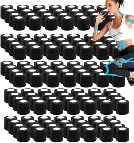 Selbstklebender Verband,Cohesive Bandage 108 Rollen x 5cm x 4,5m Pflaster Rolle Verbandsmaterial, Elastische Binde Bandage Fixierbinde Haftbandage Selbstklebend für Sport,Handgelenk Vet Wrap (schwarz)
