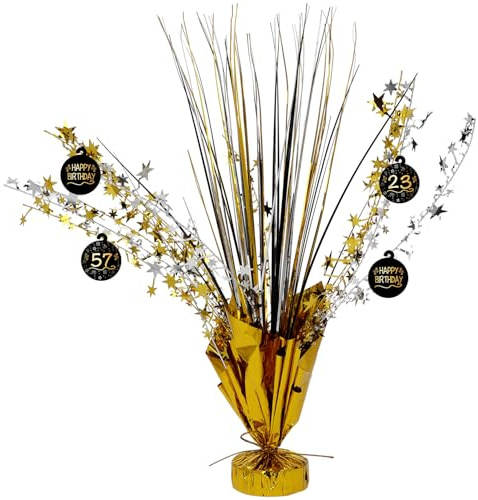 Folat 26857 Party Deko Schwarz Gold Silber - Dekoration Springbrunnen - Shining Glam - Für Geburtstag, Jubiläum, inklusive Zahlenstickern mit Zahlen 0 bis 14