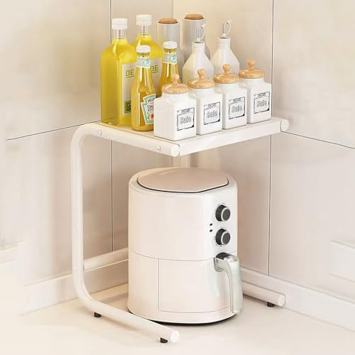 Space-Saving Iron Air Fryer Rack - Mini Toaster Oven Shelf for Coffee Maker Electric Kettle & Cookers - Metal Kitchen (White-S)