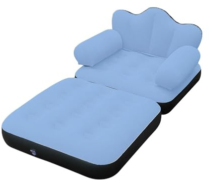 KiBcsLic Aufblasbares Sofa Luftsofa Einzelsofa mit Armlehnen Faltbarer Loungesessel Tragbare Couch mit Kopfteil Aus Wasserdichtem Flock PVC für Outdoor Reisen, Blau