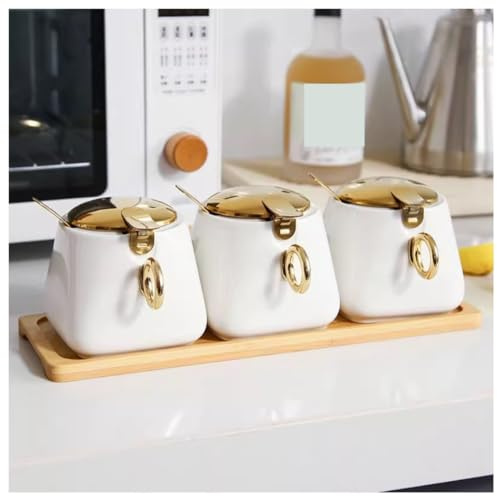 Kryddburk kryddbehållare, keramisk kryddkruka kök set kryddburkset, köksbänktillbehör(White(3pcs))