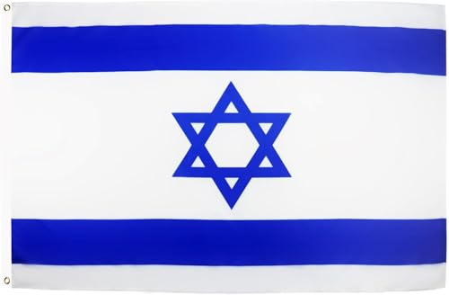Bandera Israelí con Estrella de David, Israel Poliéster, 150 x 90 cm, con 2 Ojales Metálicos