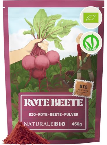 NaturaleBio Bio Rote Beete Pulver Dehydriert Glutenfrei | 450 g. Dehydriertes Rote-Bete-Pulver, glutenfrei, für Smoothies, Säfte, Bowls und farbenfrohe Rezepte.